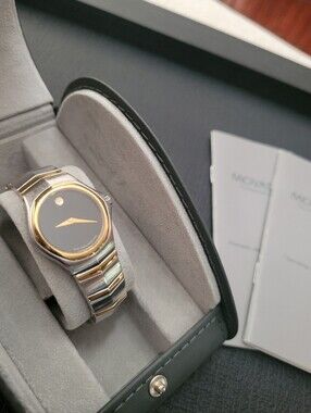 Authentic Movado Museum Watch 24mm Black Two-Tone Extra Links Box Papers